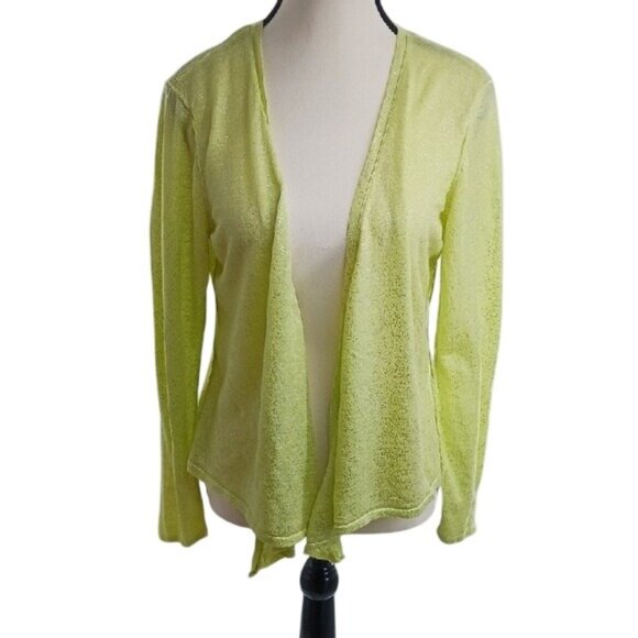 Chico's Cardigan Sweater Green Metallic Shimmer Open Waterfall Womens Size M - Picture 1 of 9